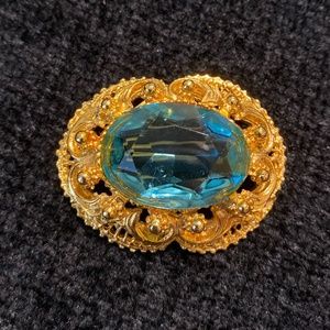 Aqua Rhinestones Brooch